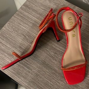 Unisa Unglyn Rhinstone Ankle strap sandal in Red